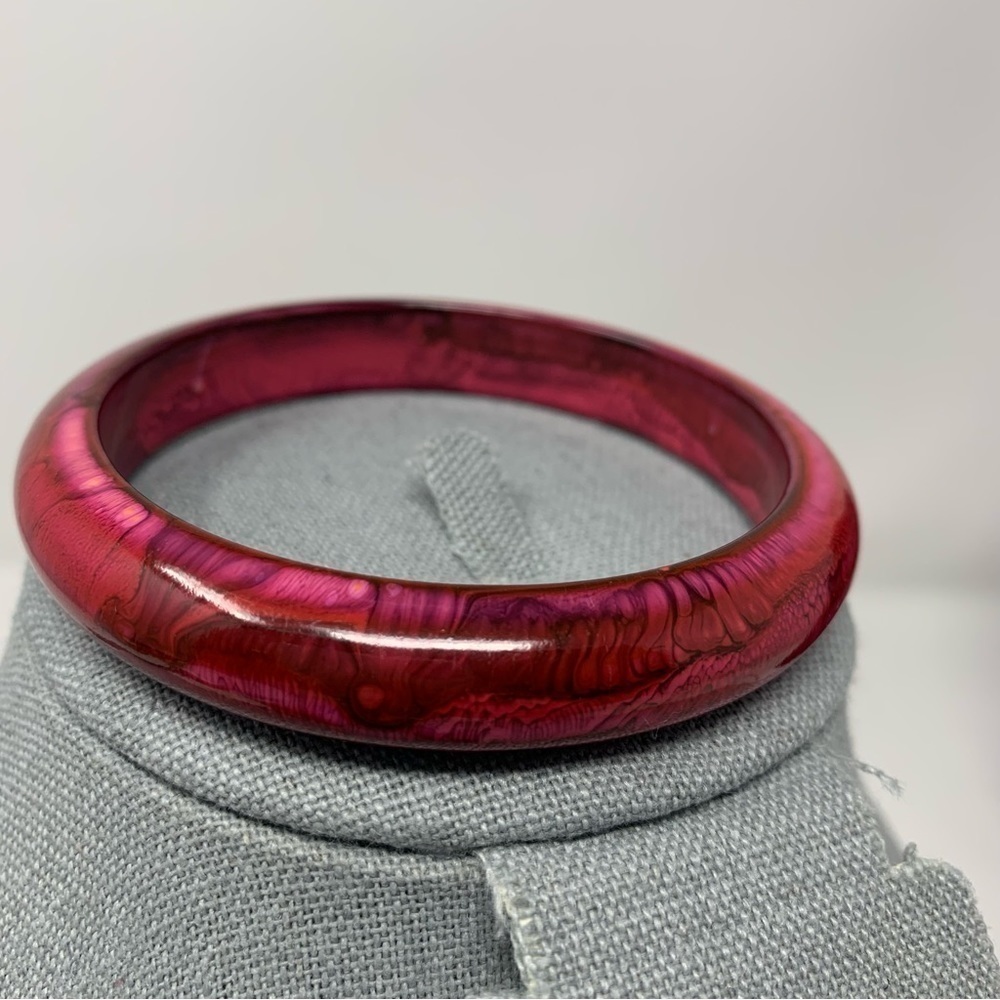 Vintage Magenta Red Purple Pink Wood Painted Classic Slim Bangle - Picture 2 of 13